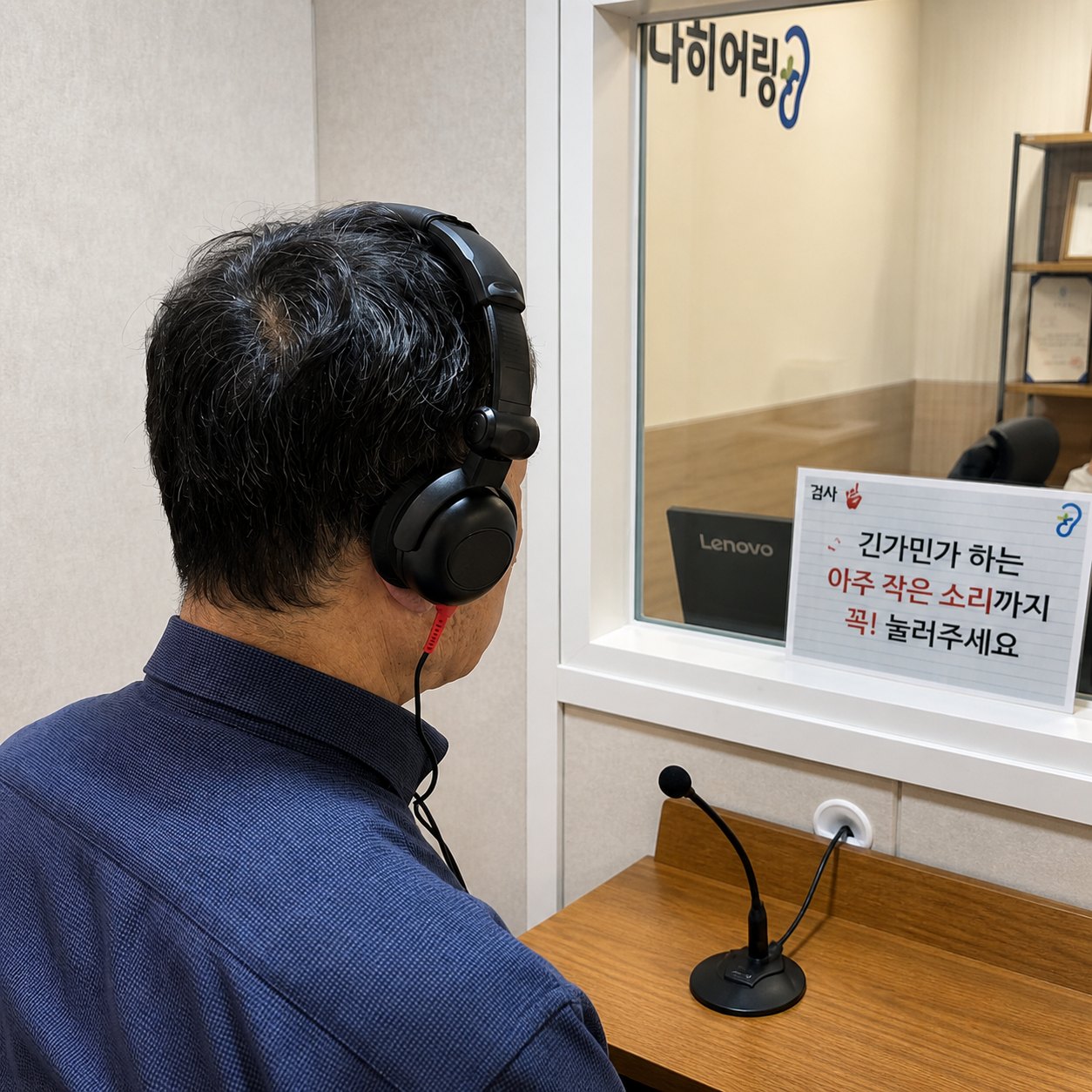 청력검사를 받고 있는 고객